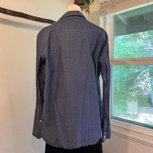 Ordean Blue Vertical Striped Long Sleeve Button Down Linen Shirt Italy Size XL - Picture 12 of 14